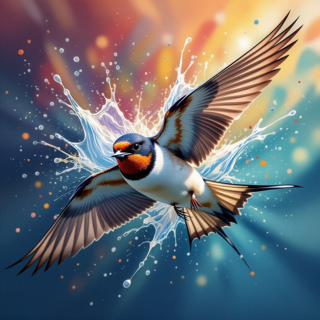 Swallow Diving: Hyperrealistic Splash Art