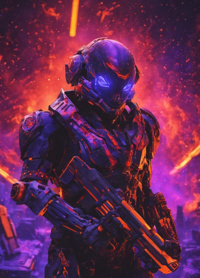 Alien Drone Warrior with Quantum Weaponry in Space Punk