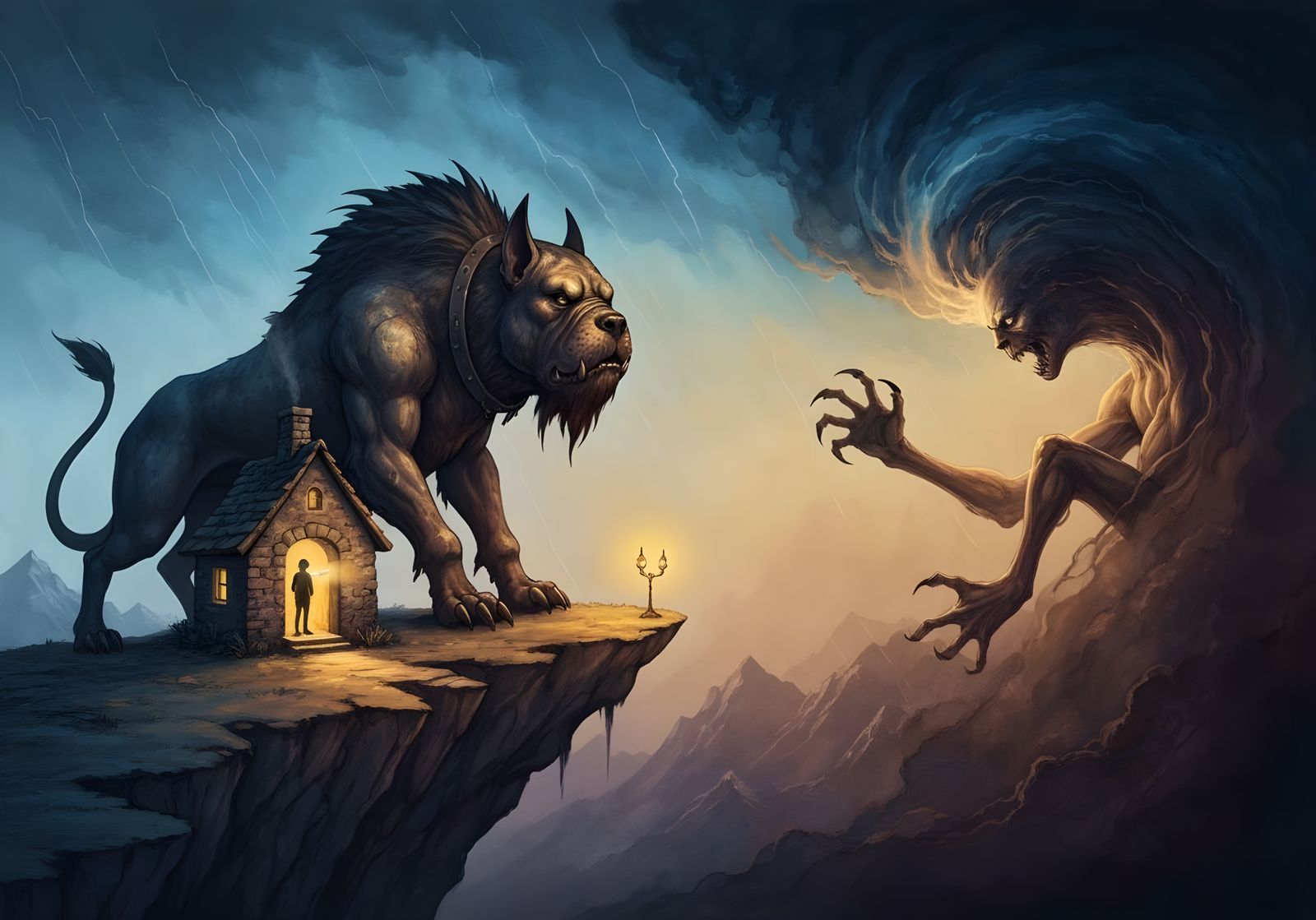 Guardian Beast Protects Cottage from Storm Nightmare