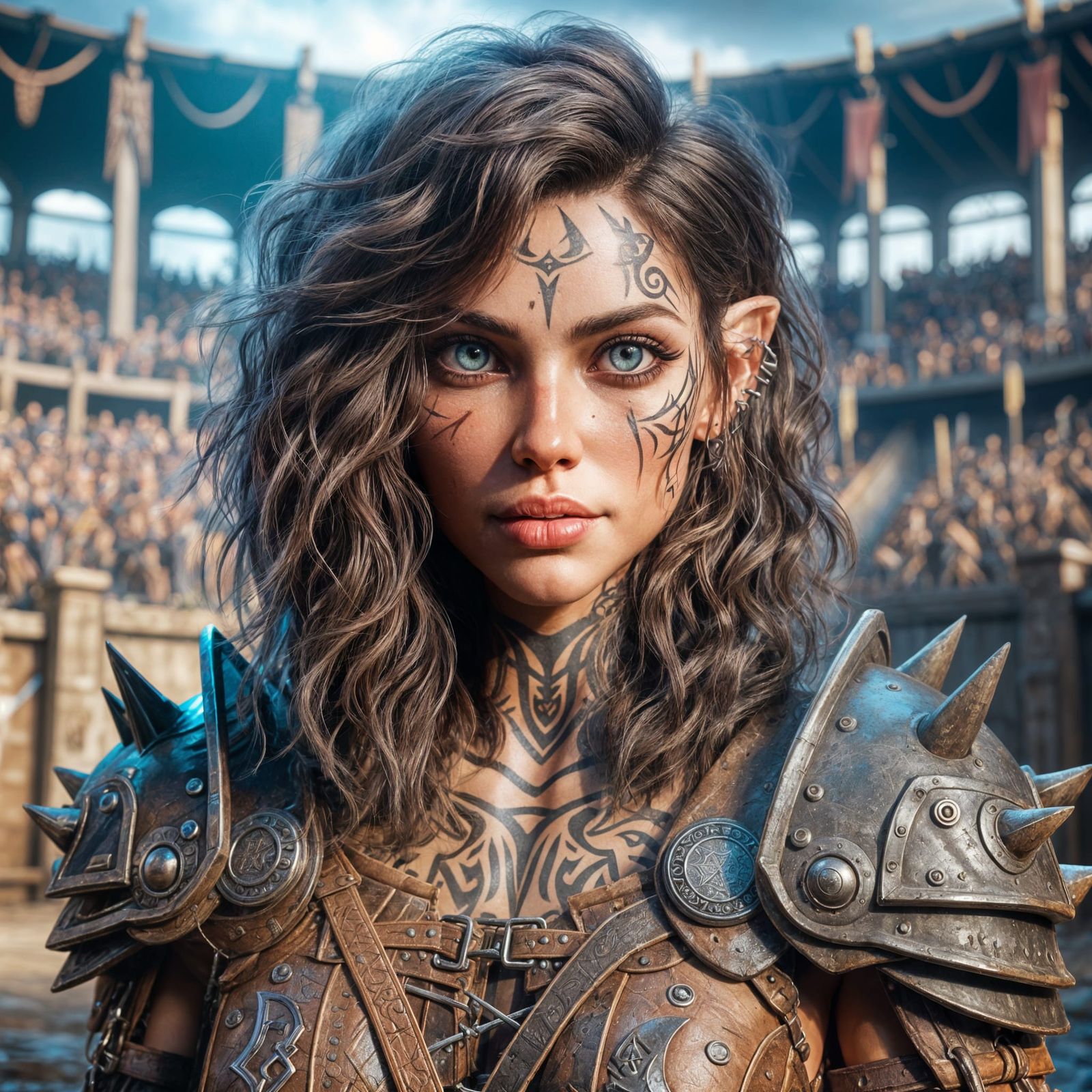 Female Orc Gladiator in Arena with Volumetric Lighting