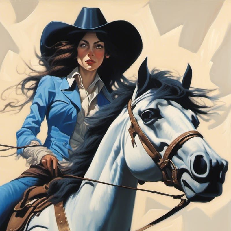 Cowgirl on Horse in Art Deco Style