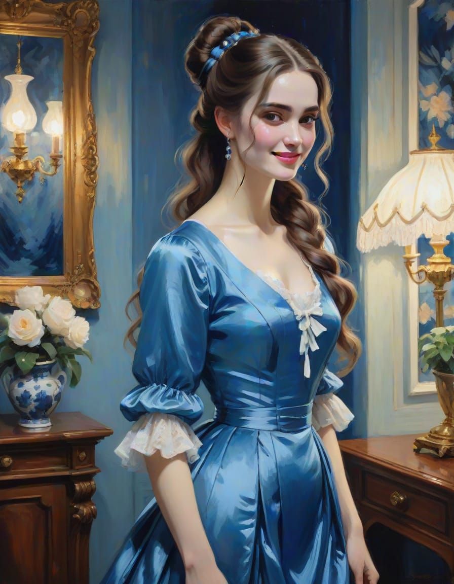 Victorian Woman in Lavish Apartment Impressionist Painting