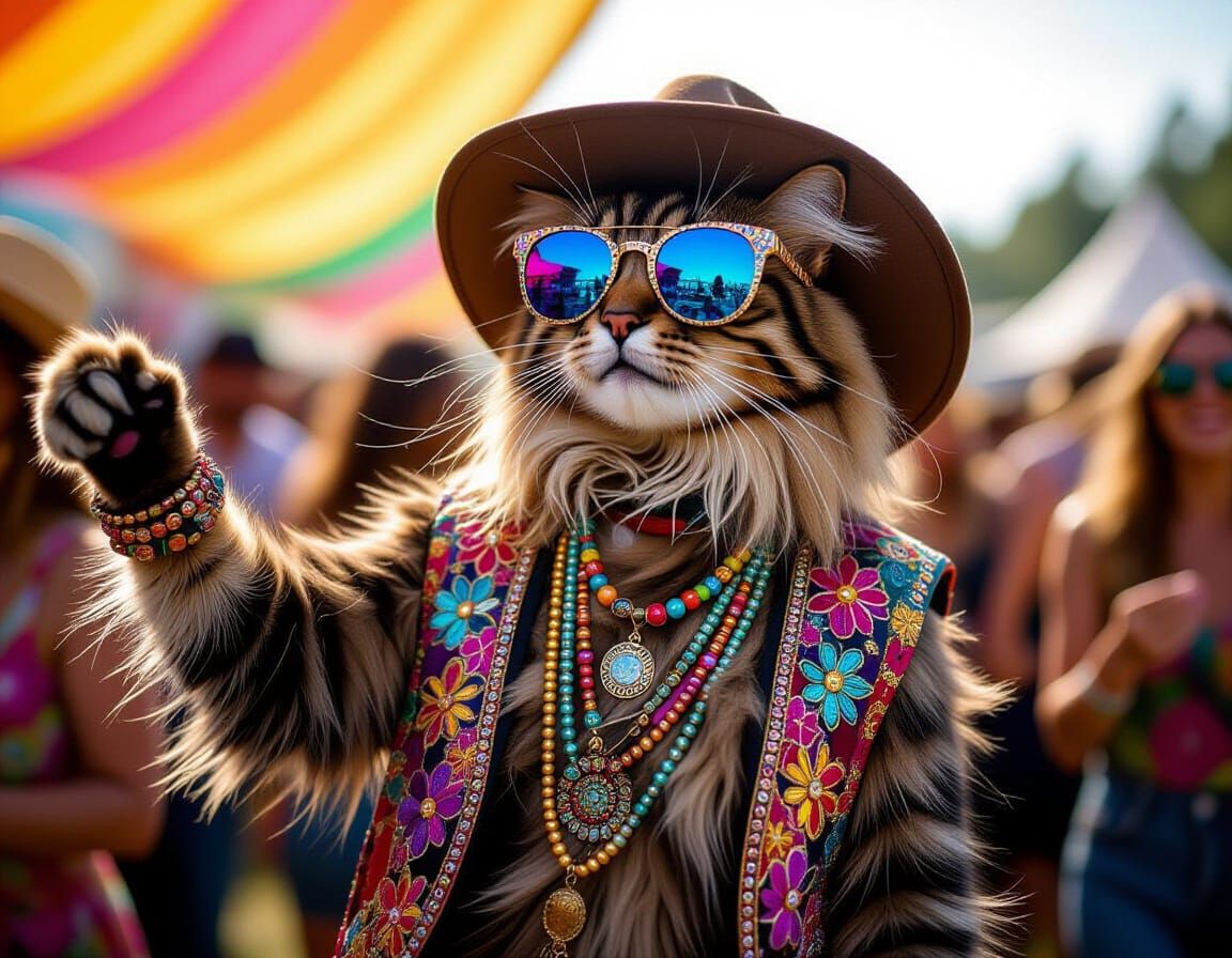 Groovy Cat Dances at Rock Festival