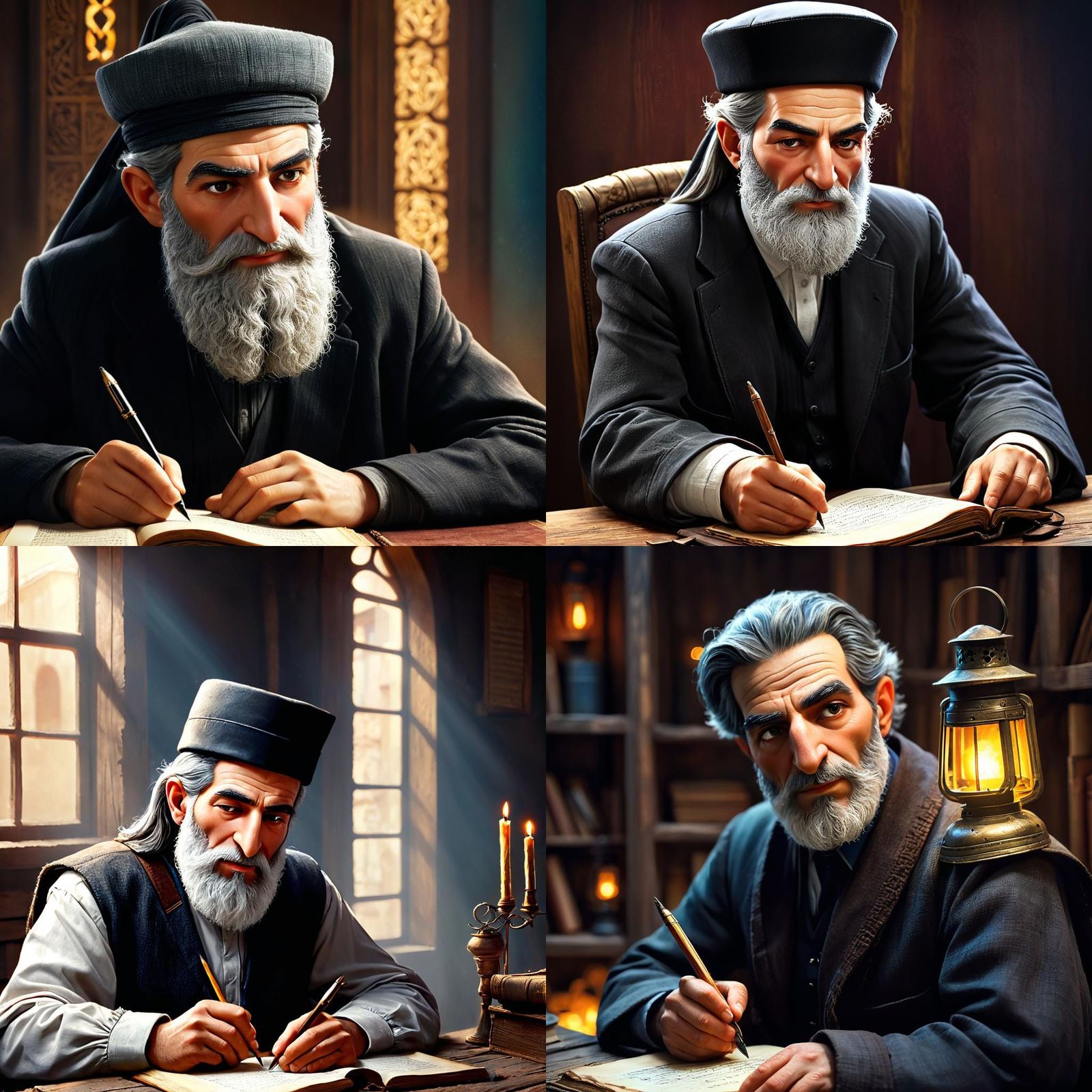 Hassidic Jew Writing in Book: Hyperrealistic Portrait