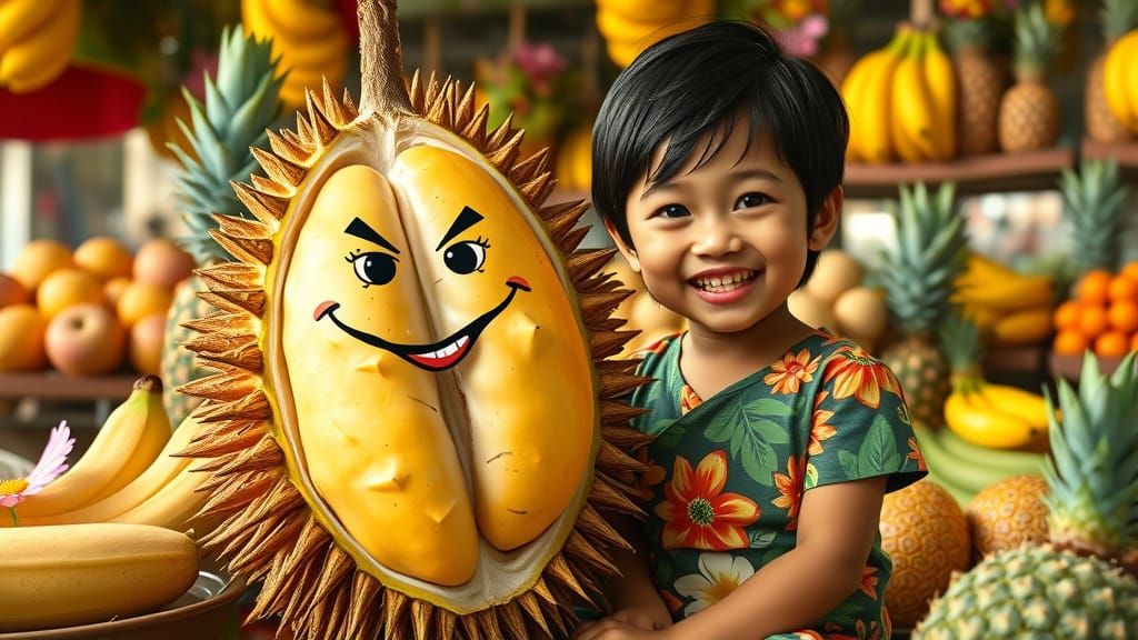 Indonesian Girl Shares Secret with a Grinning Durian