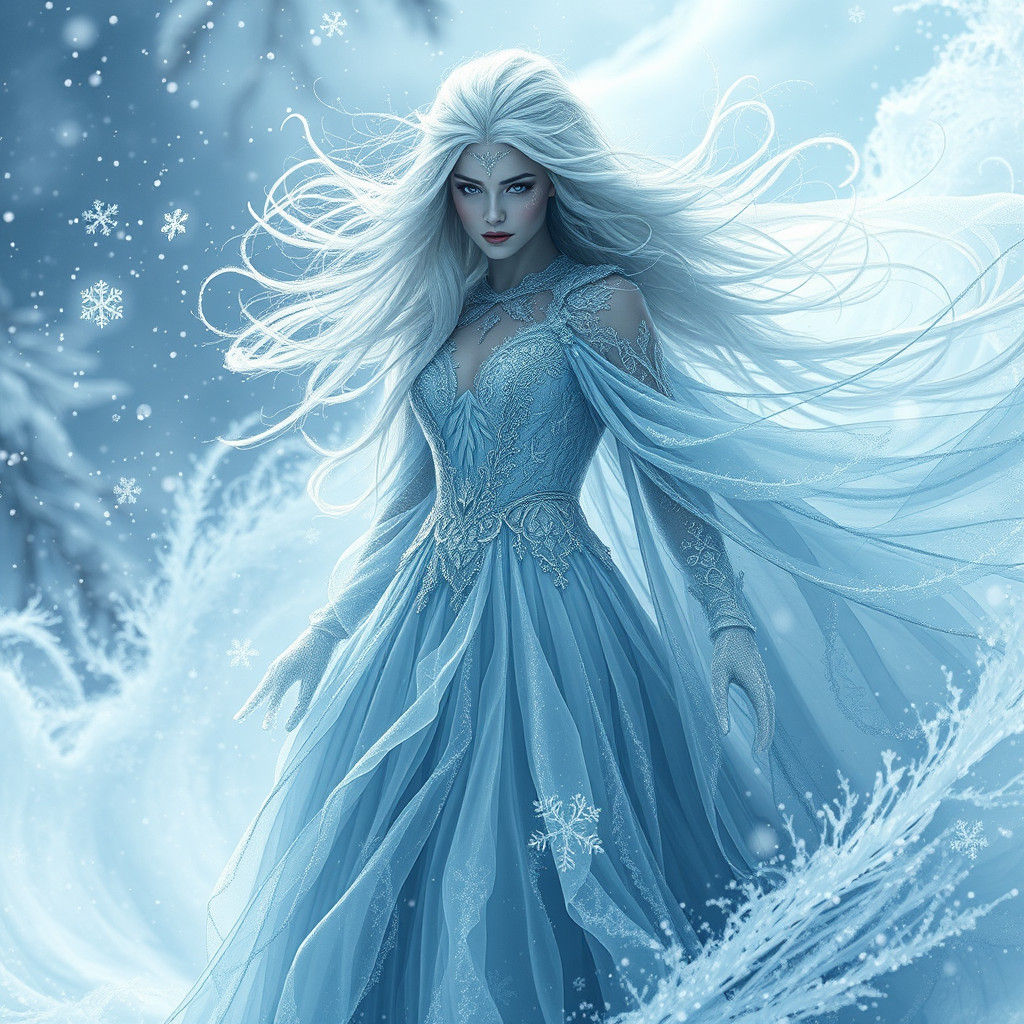 Ice Queen in Snowstorm: Biomechanical Surrealism