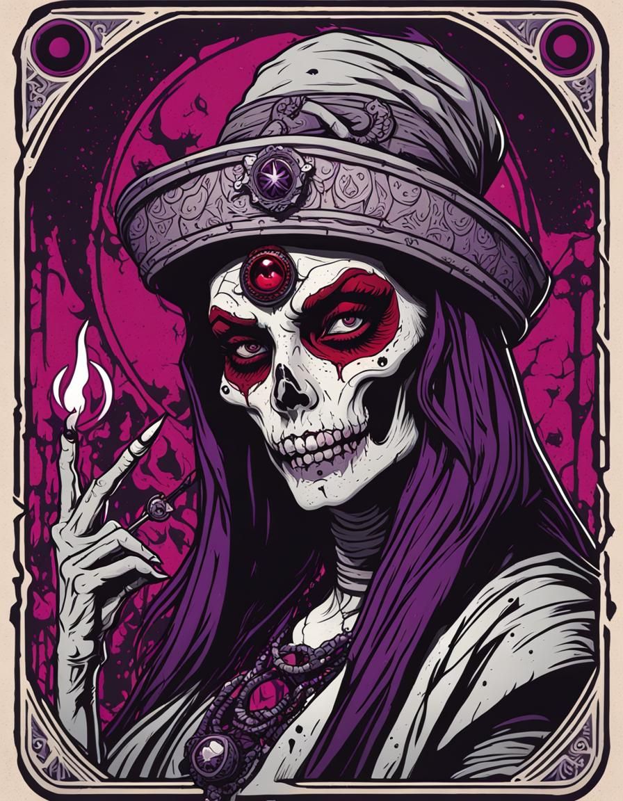 Ancient Undead Sorceress in Inkpunk Vector Art