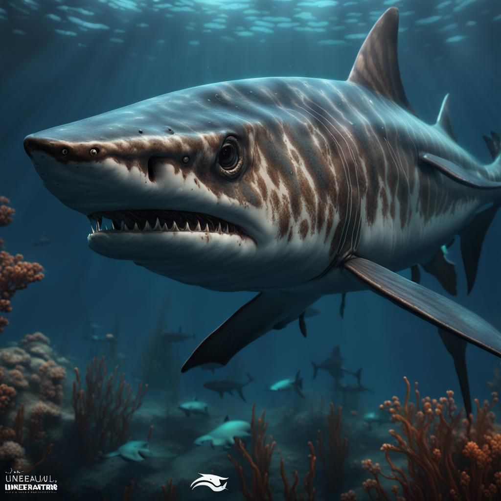 Barracuda and Sharks in Deep Ocean Waters