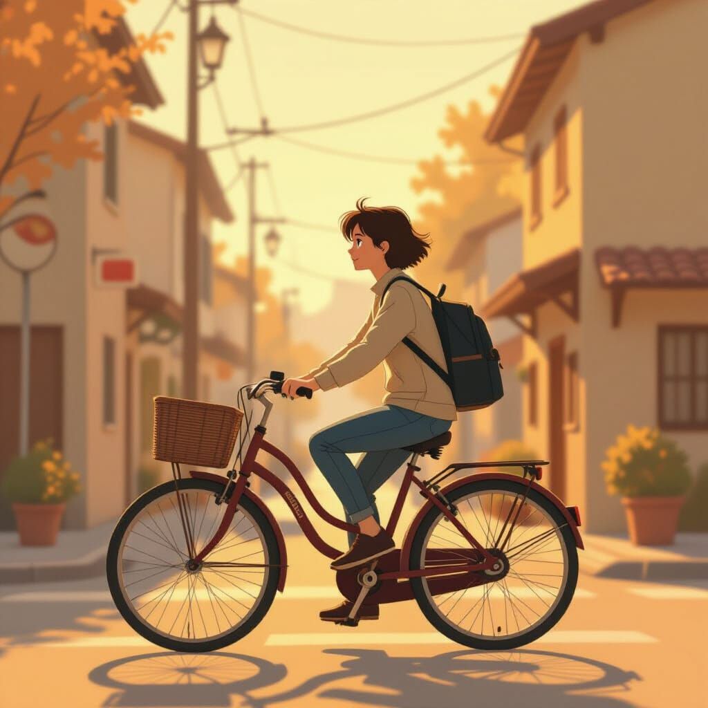 Nostalgic Bike Ride Home, Soft Earth Tones