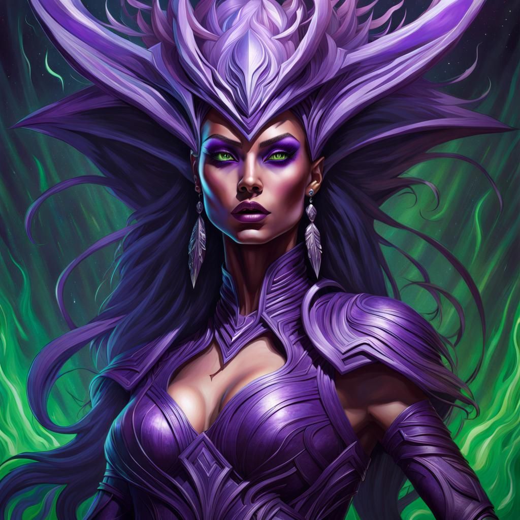 Fierce Purple Alien Woman in Hyperdetailed Portrait