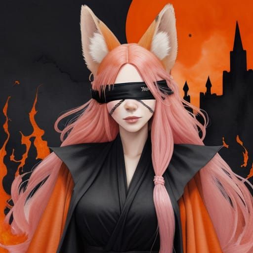 Occult Woman in Hellish Landscape Watercolor