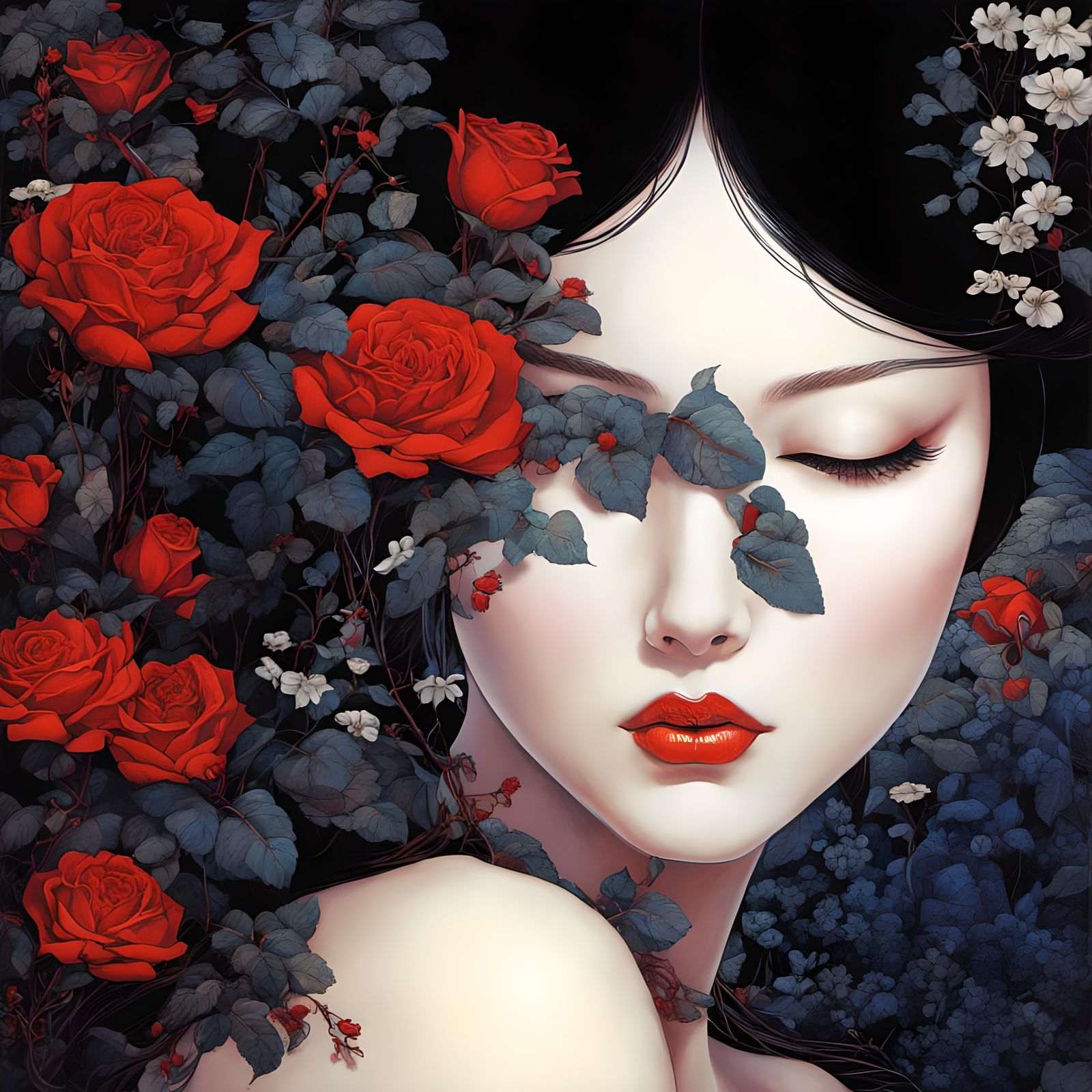 Neo-Gothic White Roses in Rich, Deep Colors