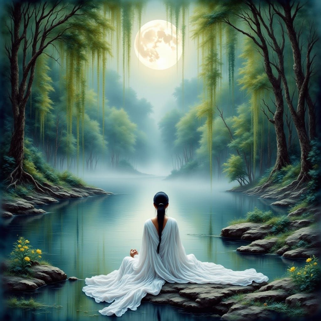 Goddess Quan Yin in Ethereal Watercolor Dreamscape