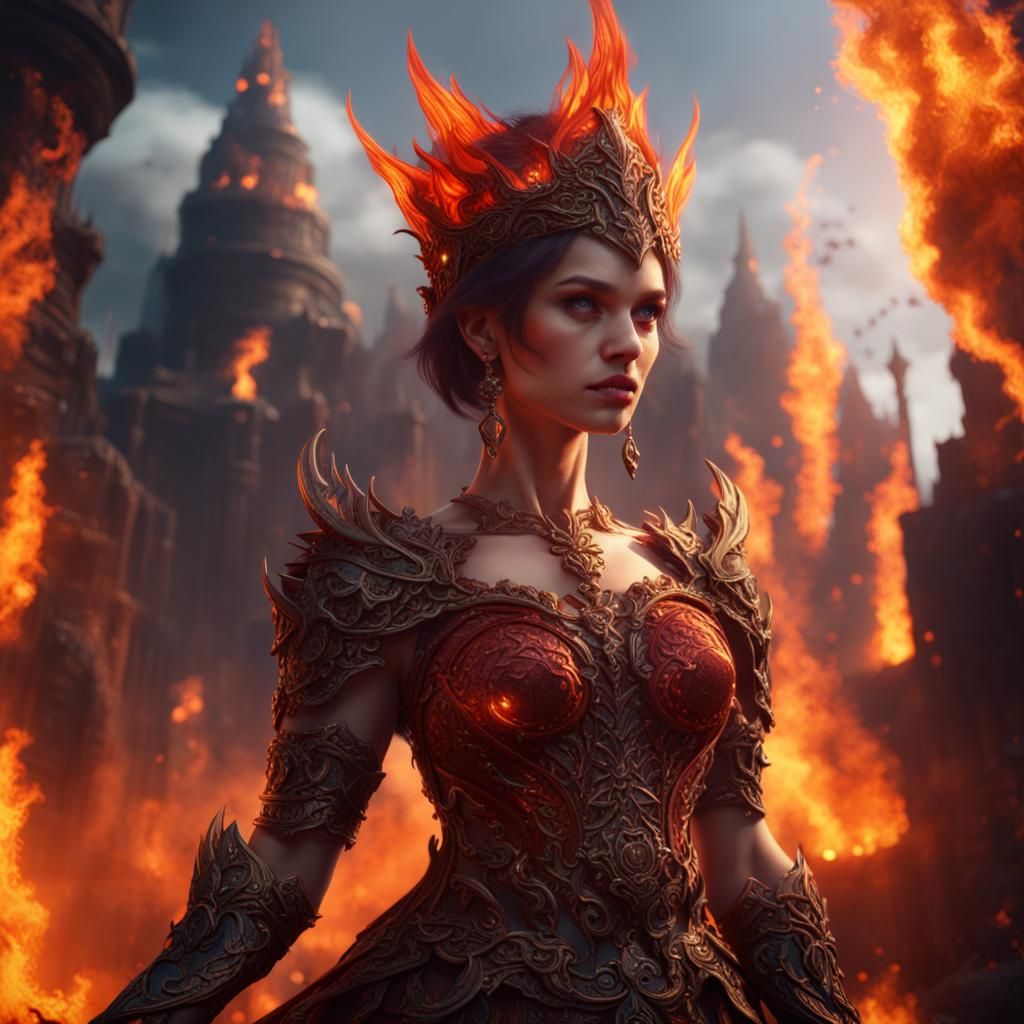 Fiery Princess in Detailed Matte Painting