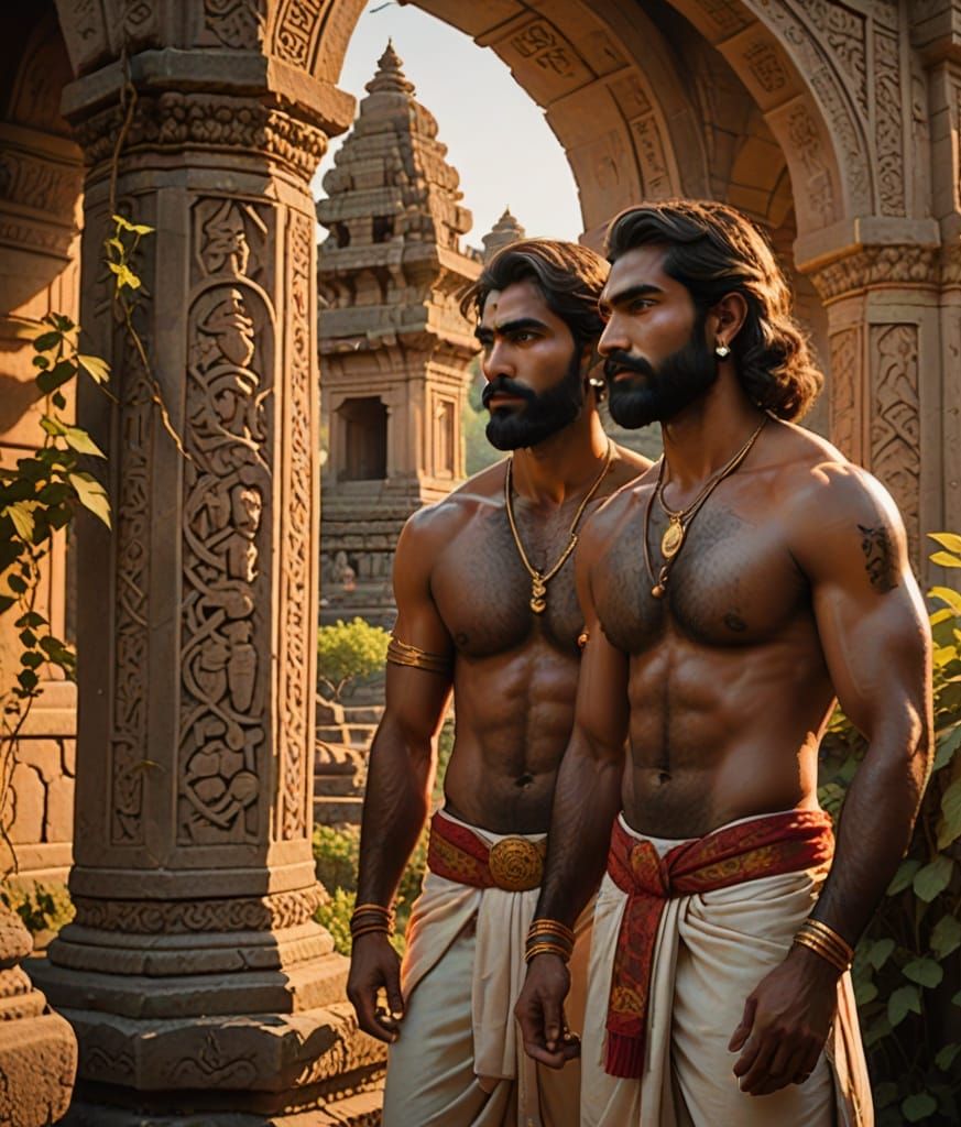 Tender Moment Amidst Ancient Temple Ruins