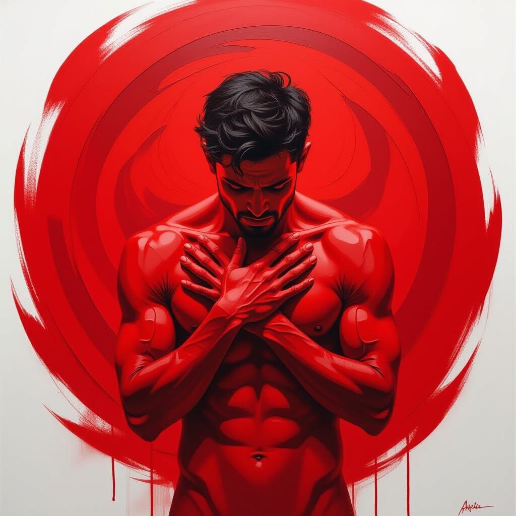 Expressive Figure in Red Symbolizing Intense Passion