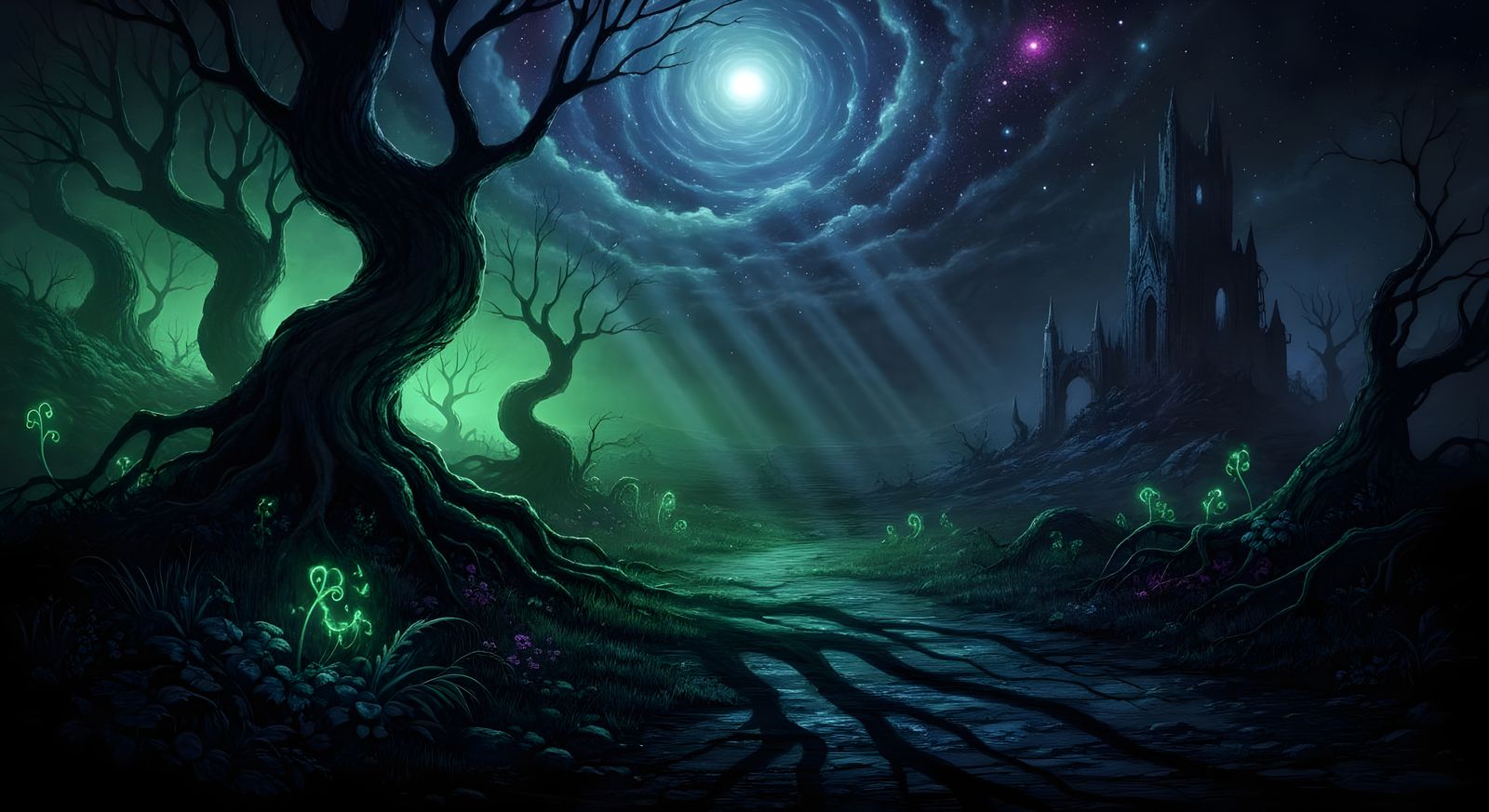 Magical Night Landscape in Airbrush Art Style