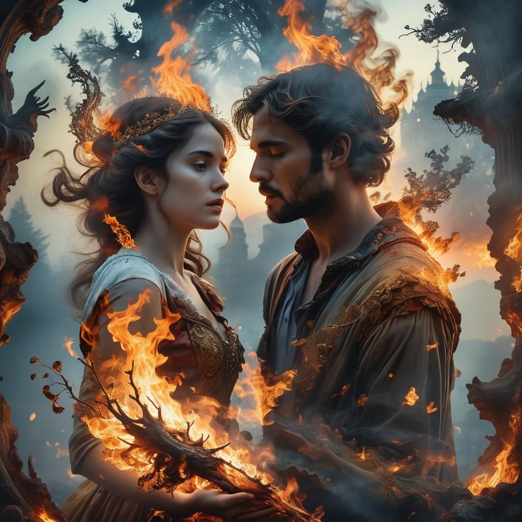 Magical Sunrise Fire Transformation in Baroque Style