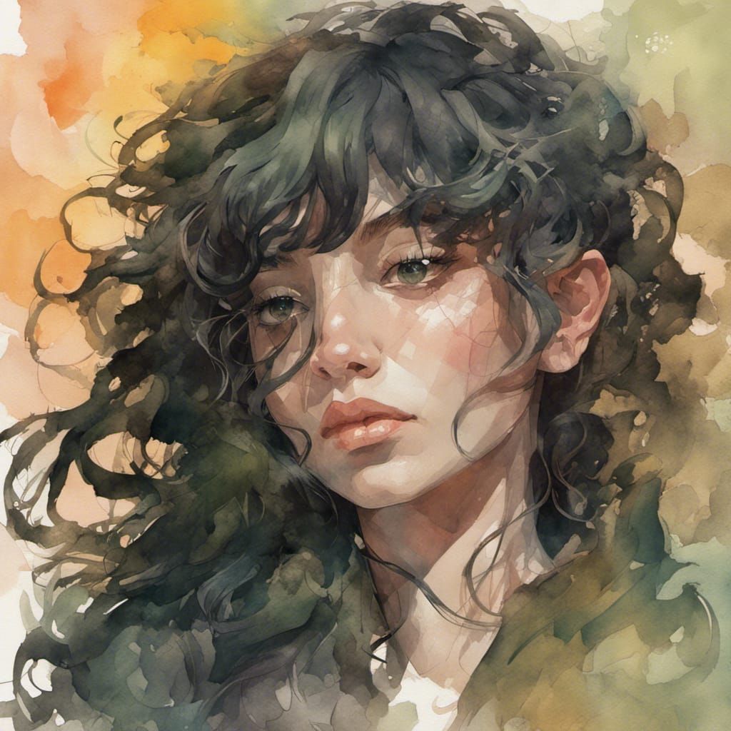 Abstract Watercolor Portrait with Dynamic Lighting