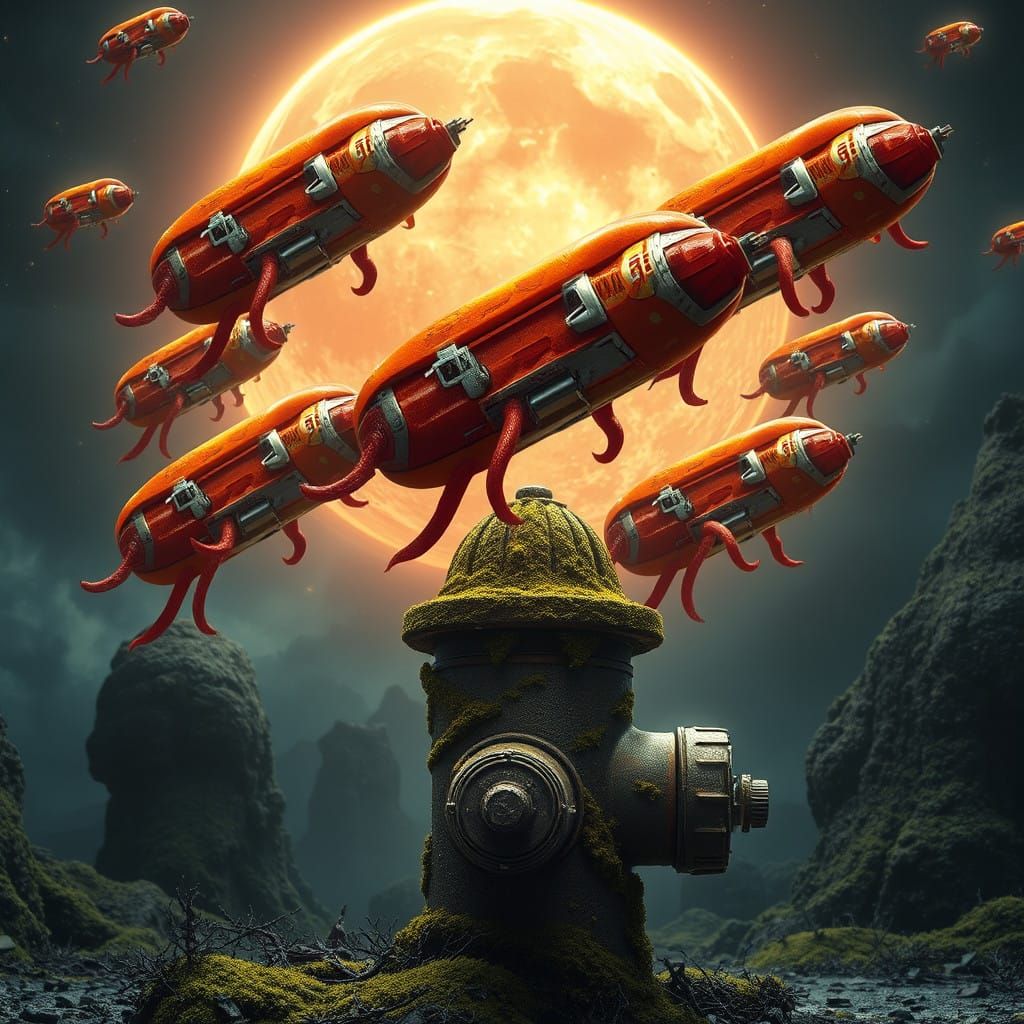 Futuristic Hot Dog Armada Descends Upon Ancient Fire Hydrant
