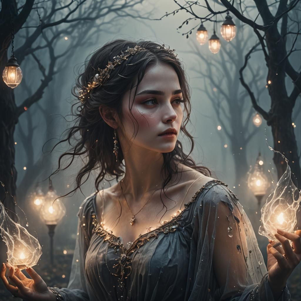 Fantasy Woman in Dreamy, Glittering Fine Art