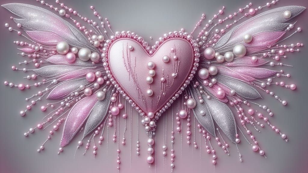 Pearlescent Heart with Wings