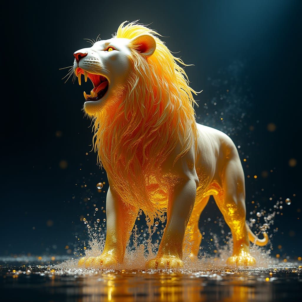 Majestic Lion Sculpted from Water and Gold