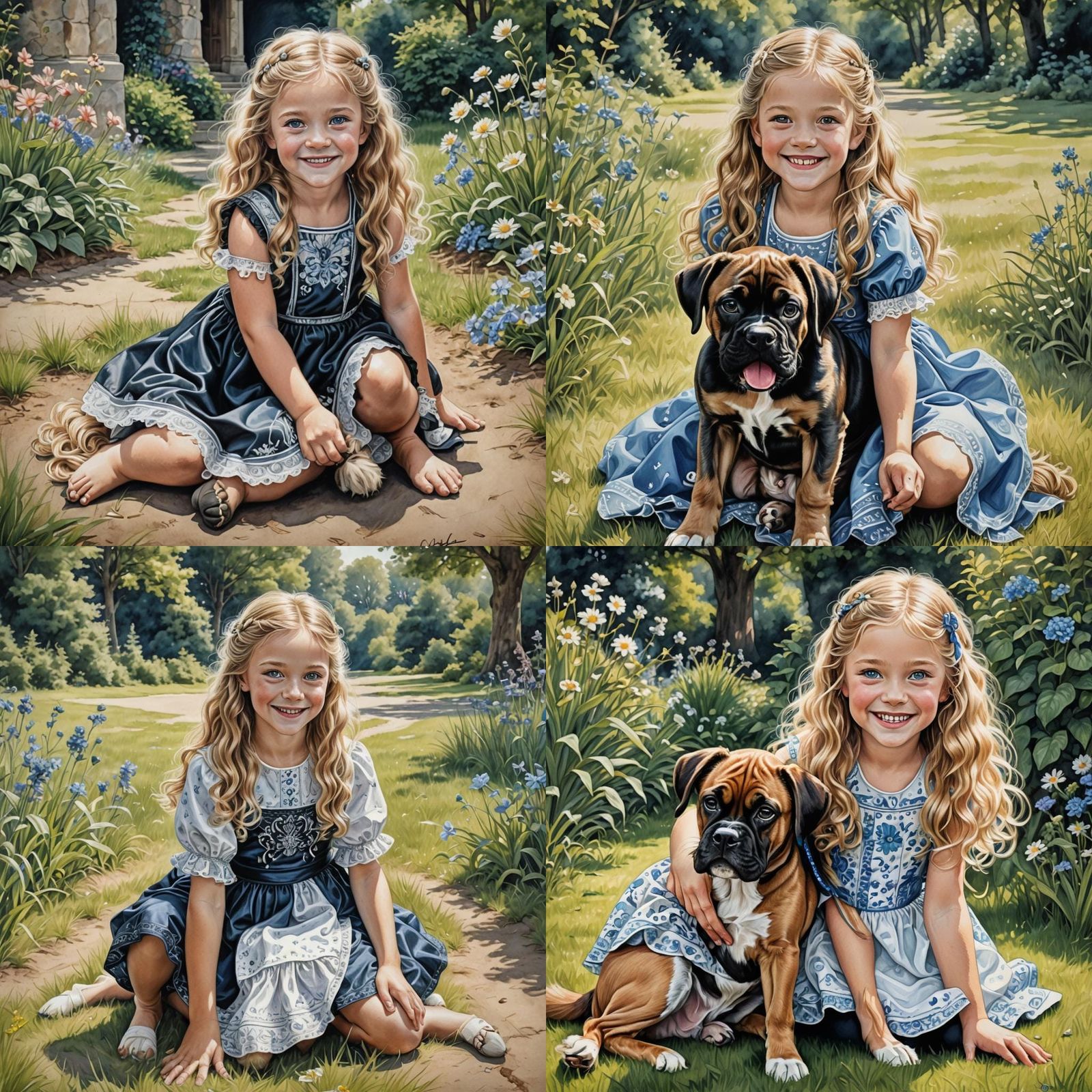 Girl with Boxer Dog: Colored Pencil Art Portrait