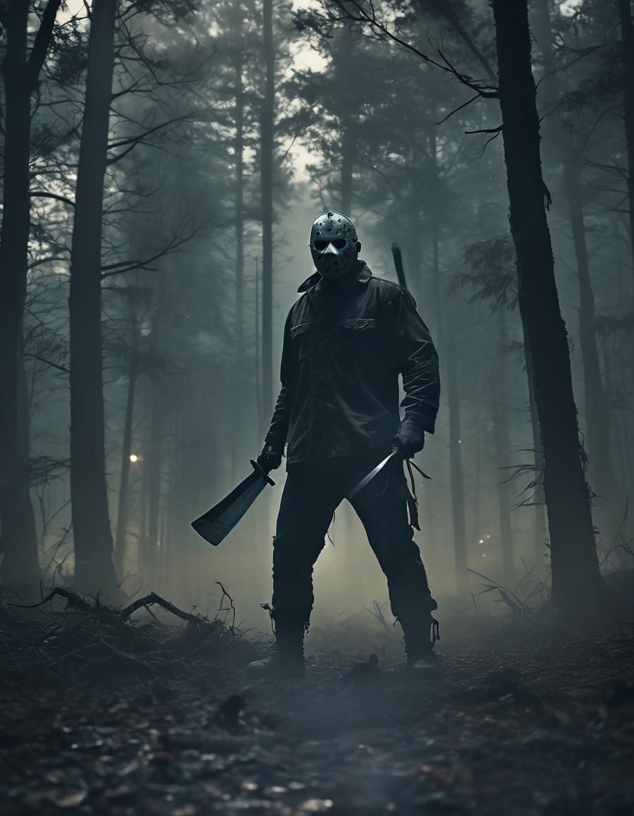 Jason Voorhees in Foggy Forest, Cinematic Film Still