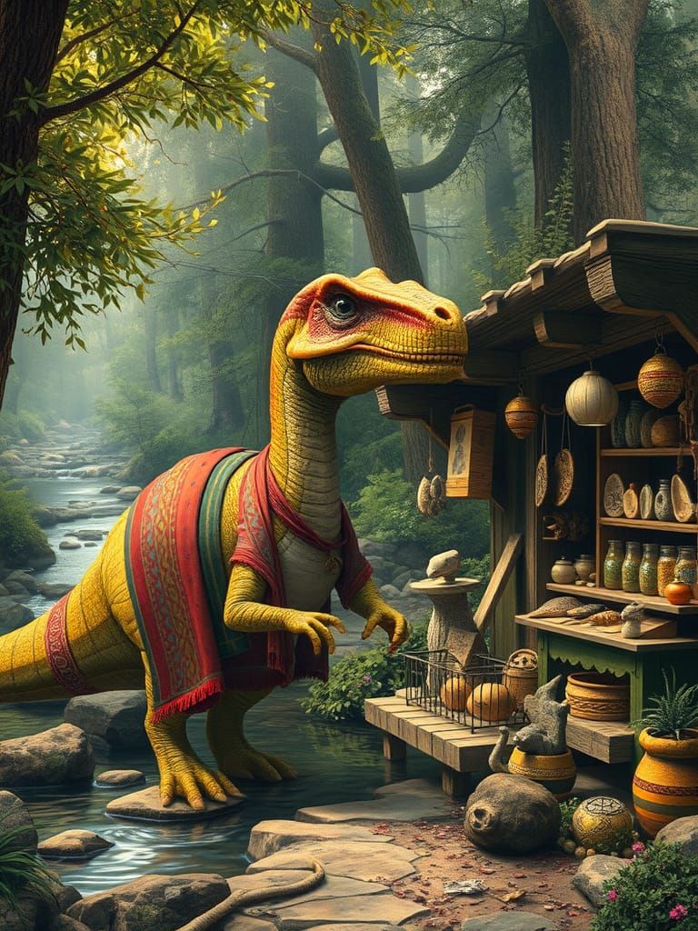 Brontosaurus Souvenir Shop in Storybook Illustration Style