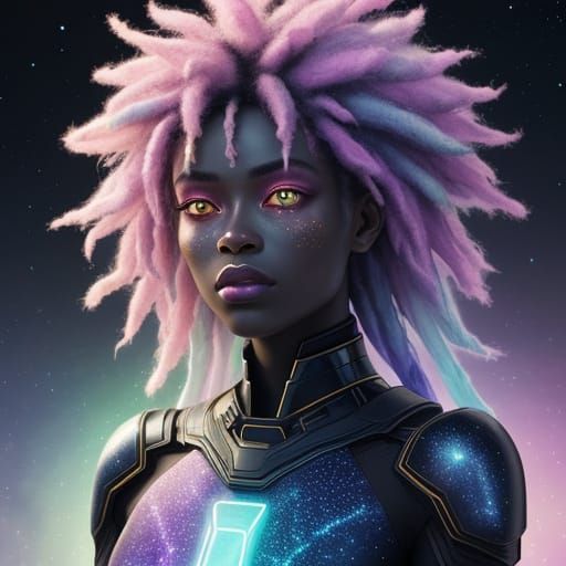 Afrofuturist Lyran Woman with Glowing Light Language