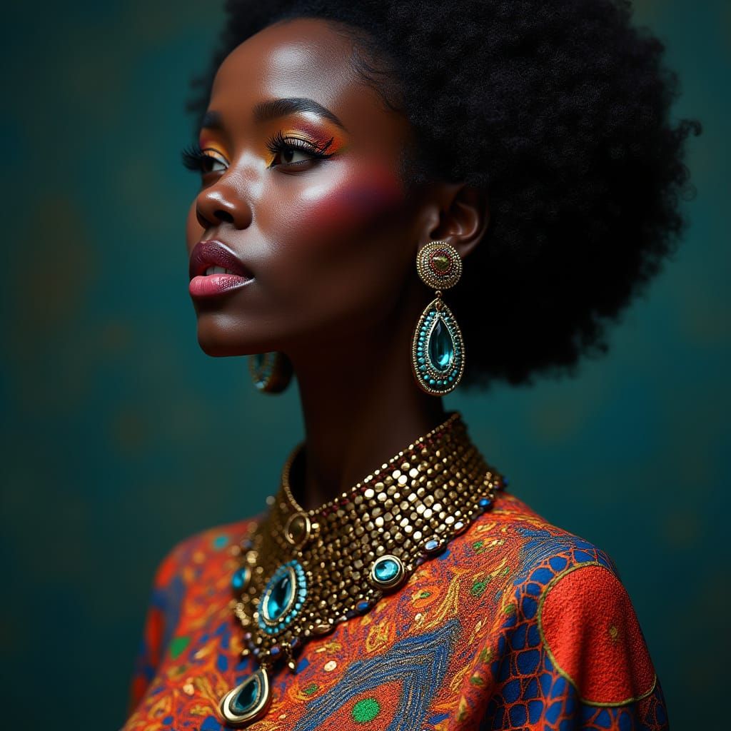 Surreal Afro-Futurist Goddess in Vibrant, Hyperrealistic Att...