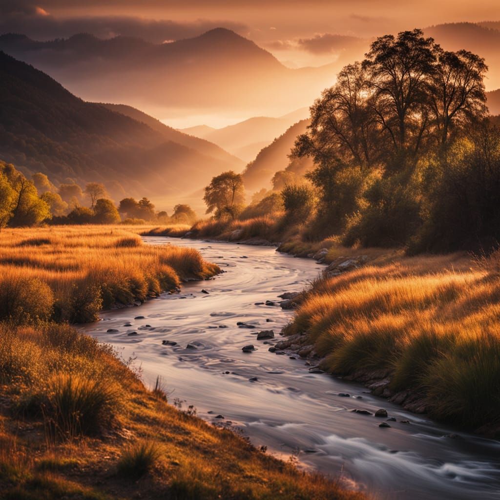 Valley River Landscape in National Geographic Style