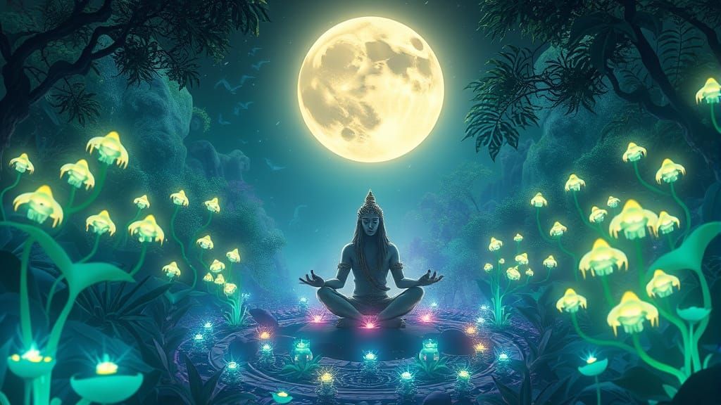 Bioluminescent Garden Meditation: A Cosmic Fantasy Illustrat...