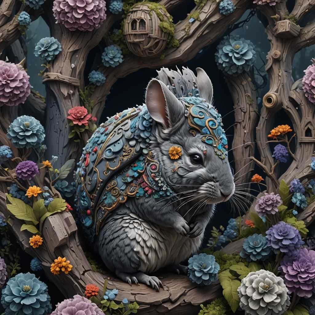 Detailed Chinchilla Matte Painting in Deep Color