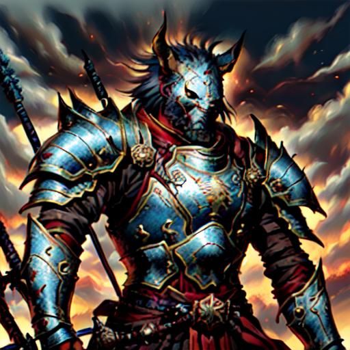 Armored Warrior with Spear Digital Rendering