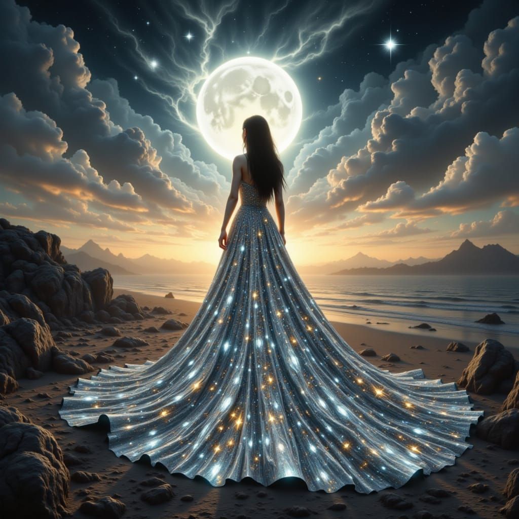 Ethereal Woman on Alien Planet with Glass Dress