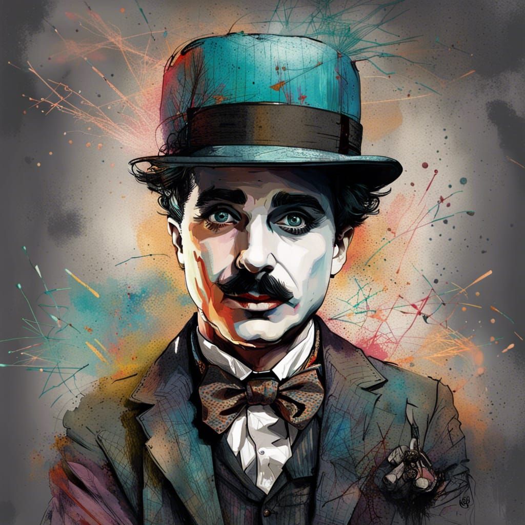Chaplin Portrait in Mixed Media Style