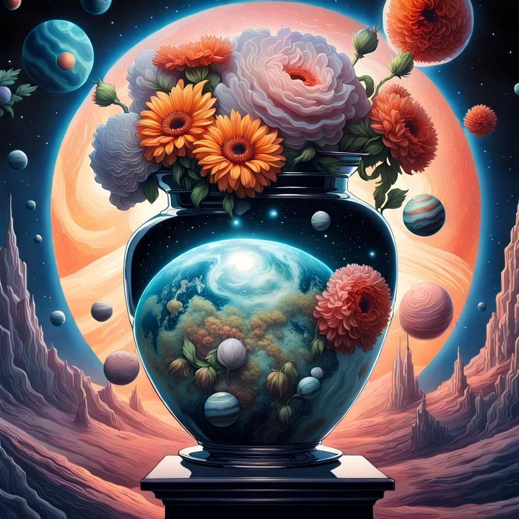 Beautiful Flower vase in outer space