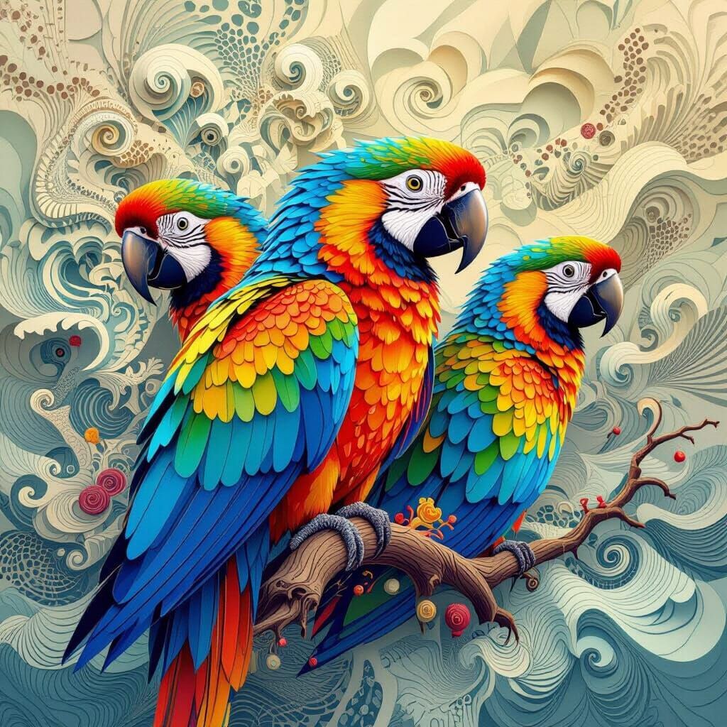 Parrots as Vector Fractals in a Digital Art Style