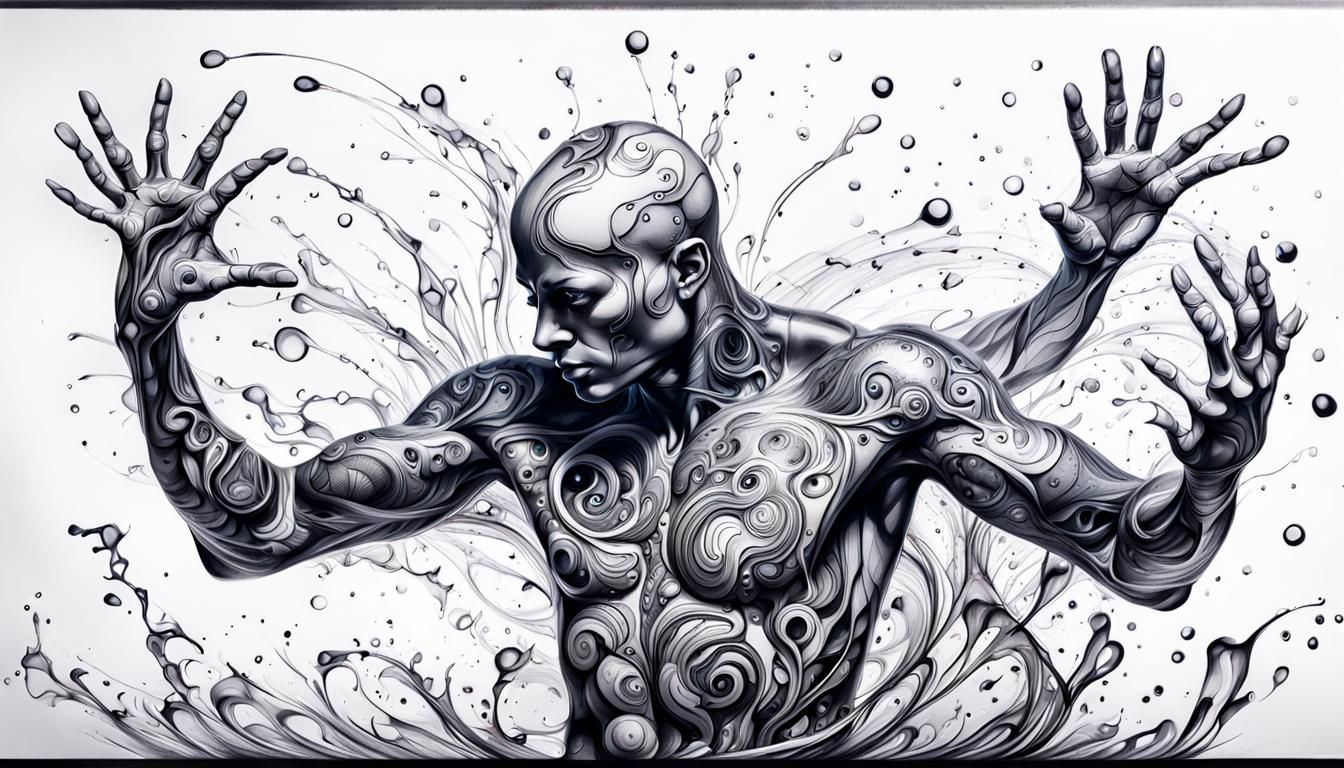 Liquid Ink Humanoid Figure with Intricate Details