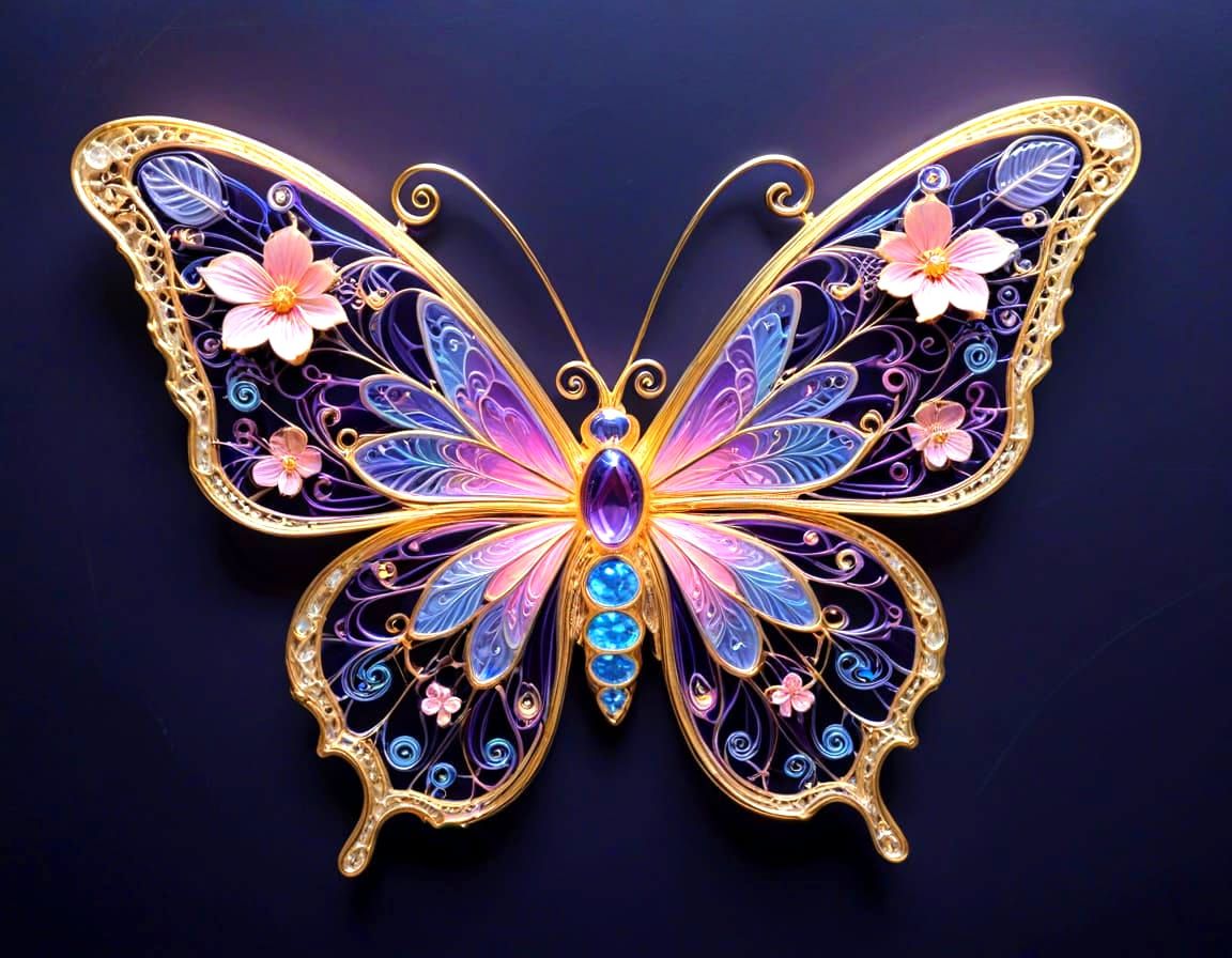 Vibrant Bioluminescent Butterfly in Glass Art