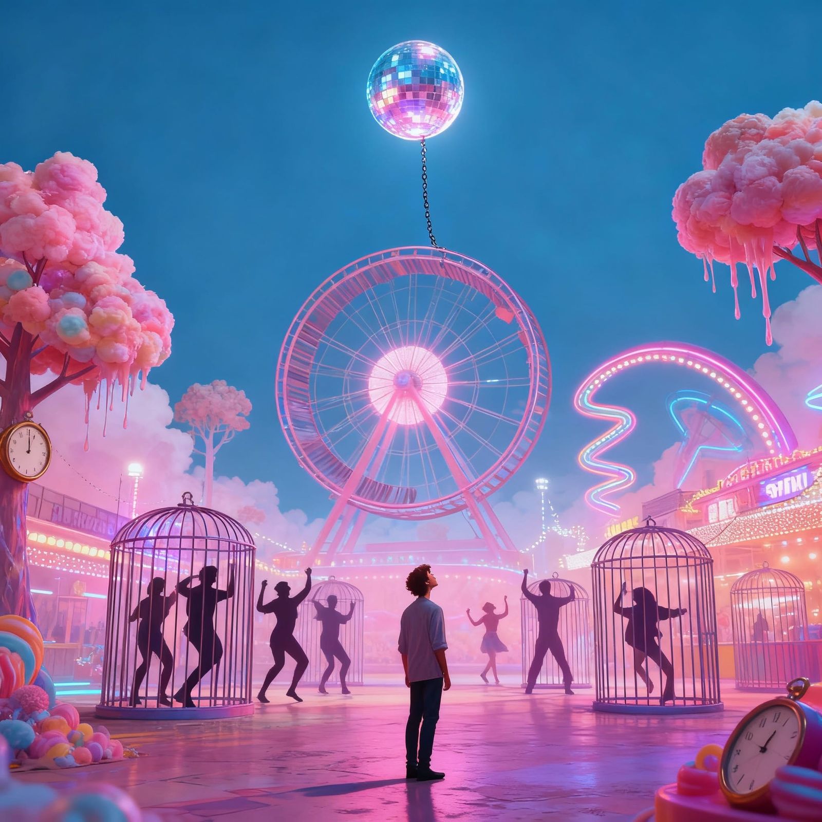 Neon Candy Dystopia With Retro-Futuristic Woman