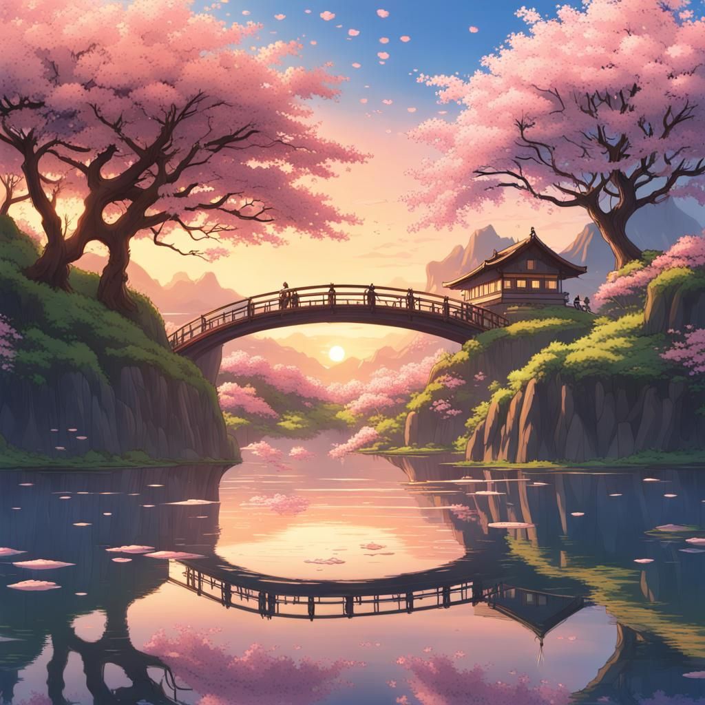 Floating Islands with Cherry Blossoms: Ghibli Style