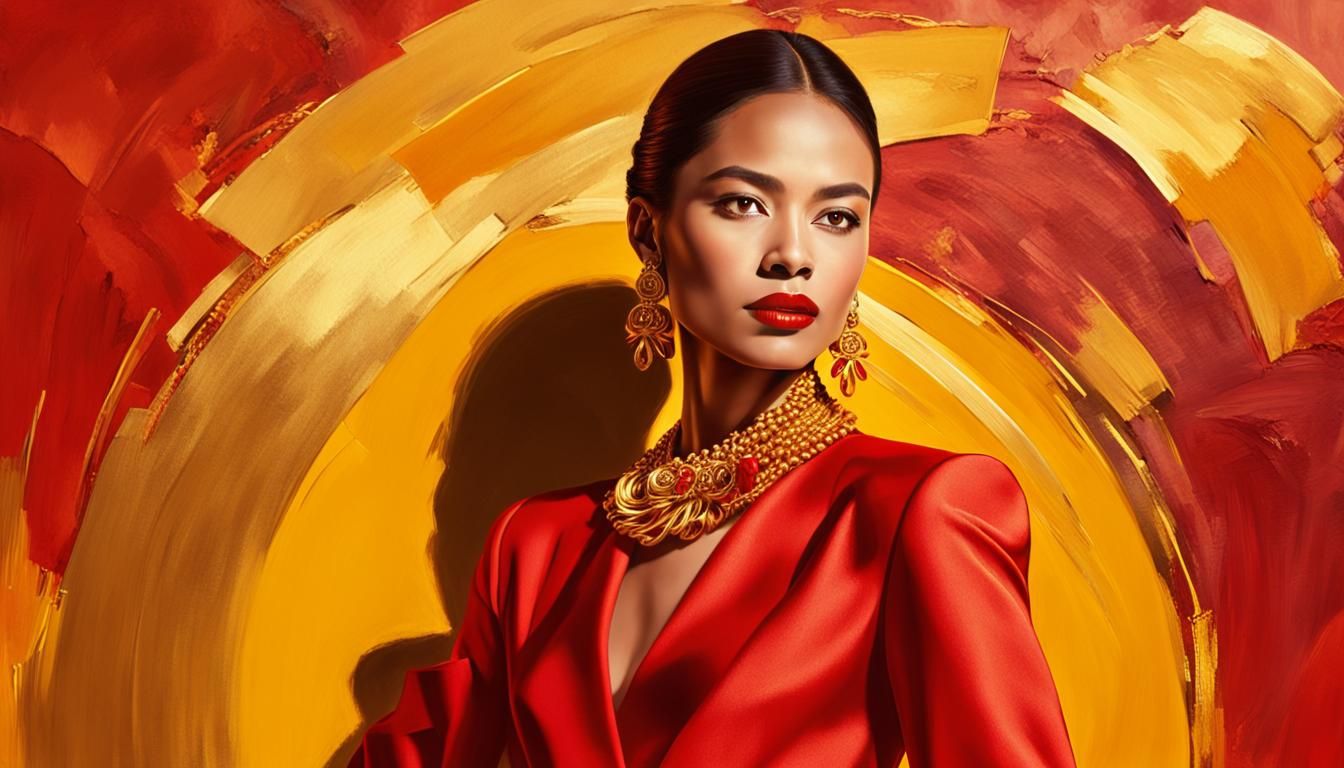 Woman in Red Outfit, Vibrant Oil Painting Portrait