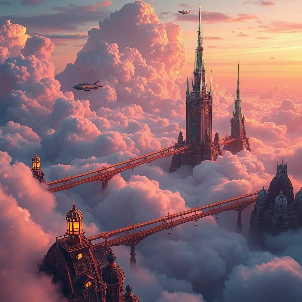 Floating City on Clouds in Vibrant Futuristic Landscape