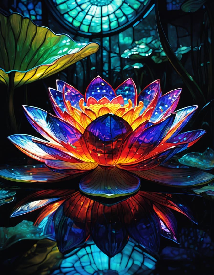Stained Glass Lotus Flower Digital Art
