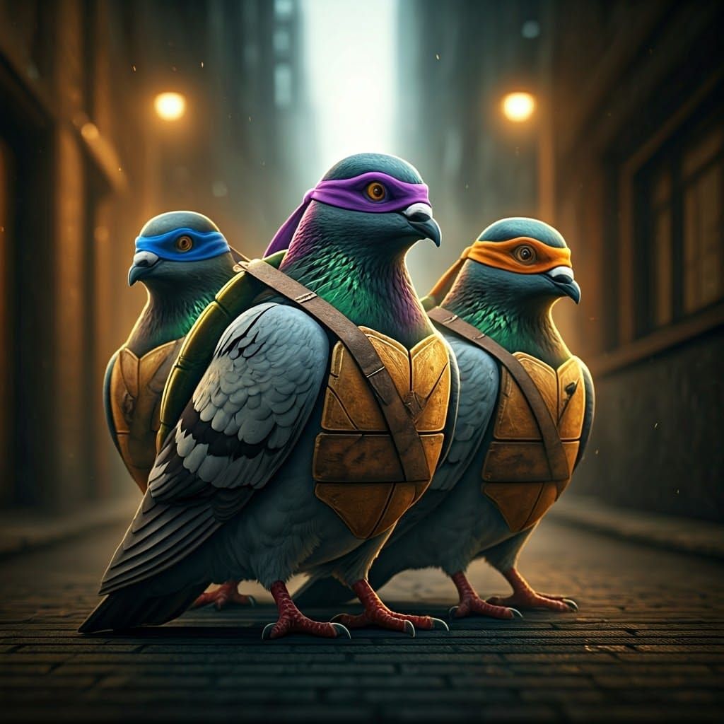 Ninja Turtle Doves in Dark Alleyway