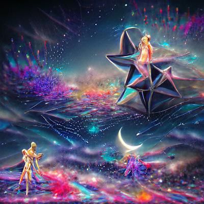 Cosmic Star Night Holographic Illustration in Mixed Media
