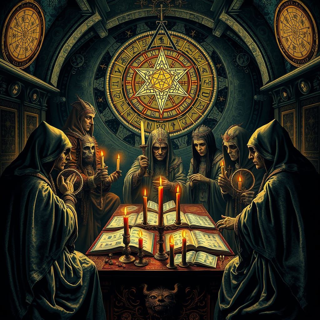 Mystical Adepts in Occult Sanctum